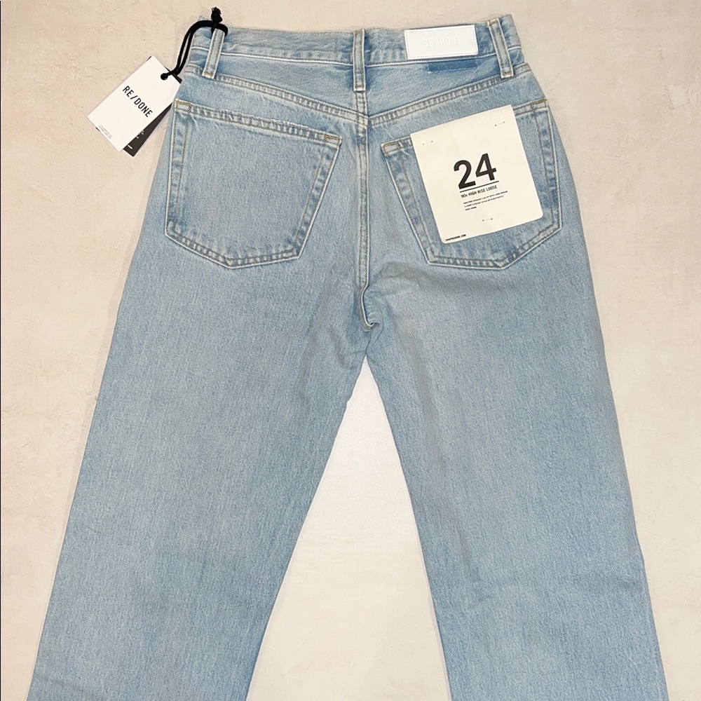 Re/Done 24 Originals 90s High Rise Loose Blue Jeans Breezy Indigo Rips Rigid - Picture 4 of 8